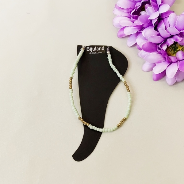 JEWELRY - ANKLET - BRACELET - BEADS SOLID - 22cm GREEN (LIGHT) PASTEL AND GOLD (DARK) - 1pc.