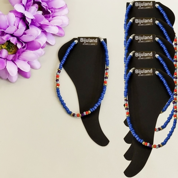 JEWELRY - ANKLET - BRACELET - BEADS SOLID - 22cm BLUE SKY (DARK) AND MIX 03 - PACKAGE 6pcs.