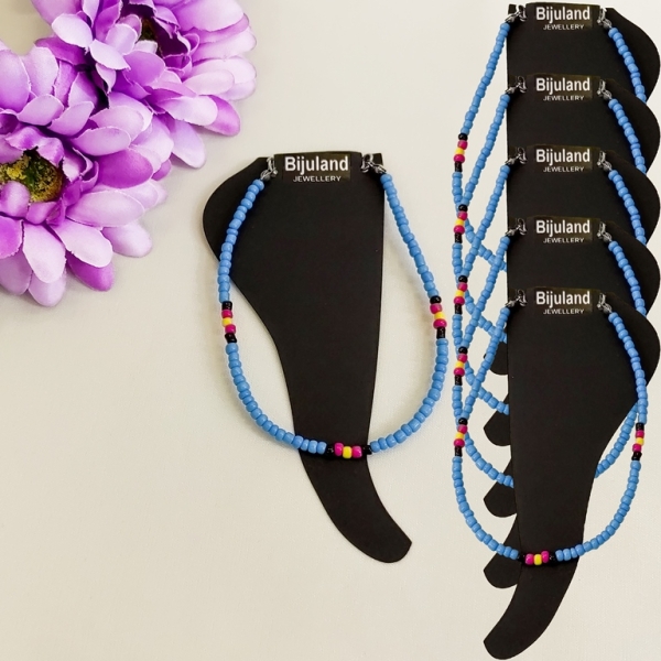 JEWELRY - ANKLET - BRACELET - BEADS SOLID - 22cm BLUE (LIGHT) 43 AND MIX 02 (CYCLAMEN) - PACKAGE 6pcs.