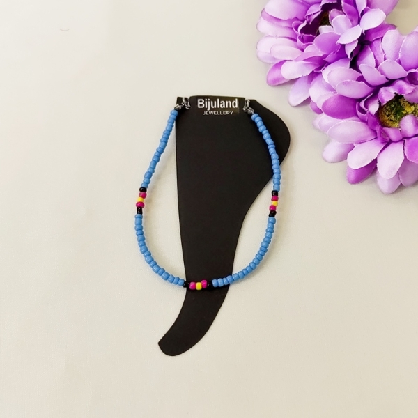 JEWELRY - ANKLET - BRACELET - BEADS SOLID - 22cm BLUE (LIGHT) 43 AND MIX 02 (CYCLAMEN) - 1pc.