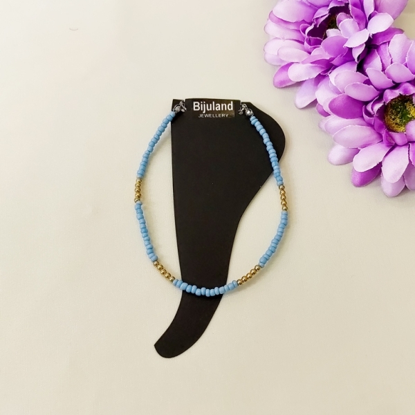 JEWELRY - ANKLET - BRACELET - BEADS SOLID - 22cm BLUE (LIGHT) 403 AND GOLD - 1pc.