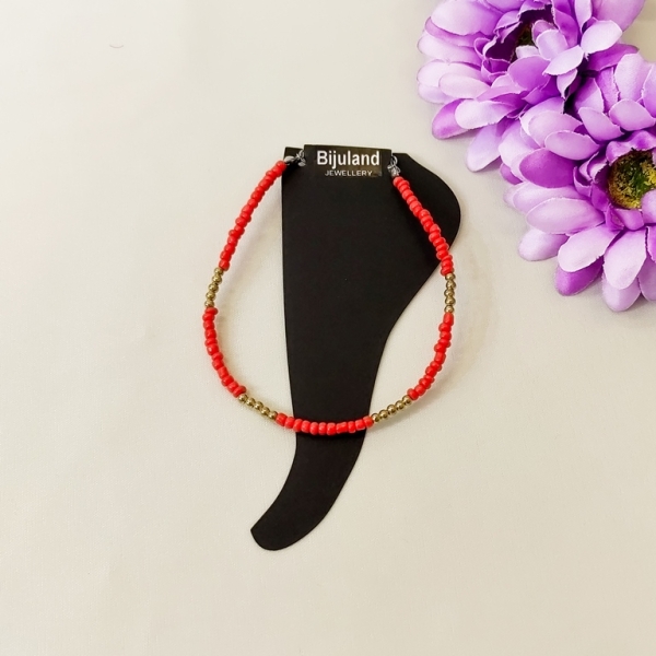 JEWELRY - ANKLET - BRACELET - BEADS SOLID - 22cm RED 45 AND GOLD - 1pc.