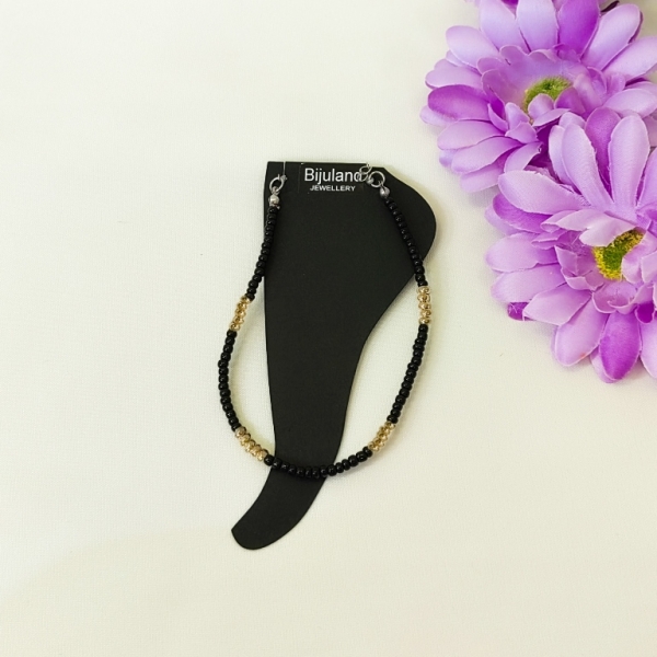 JEWELRY - ANKLET - BRACELET - BEADS SOLID - 22cm BLACK 49 AND GOLD - 1pc.