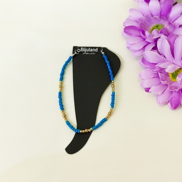 JEWELRY - ANKLET - BRACELET - BEADS SOLID - 22cm BLUE SKY (DARK) AND GOLD (WHOLESALE) - 1pc.