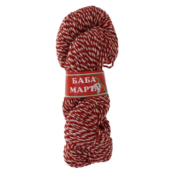 YARN - BABA MARTA 69 - WHITE-RED - 140m - WOOL - 1 skein