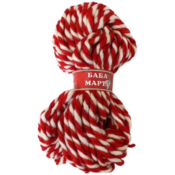 YARN - BABA MARTA 82 - WHITE-RED - 35m - WOOL - 1 skein