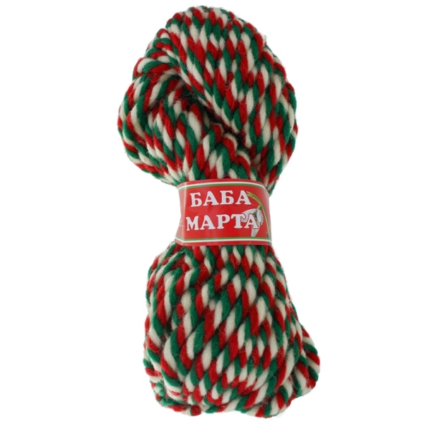 YARN - BABA MARTA 87 - WHITE-RED-GREEN - 35m - WOOL - 1 skein