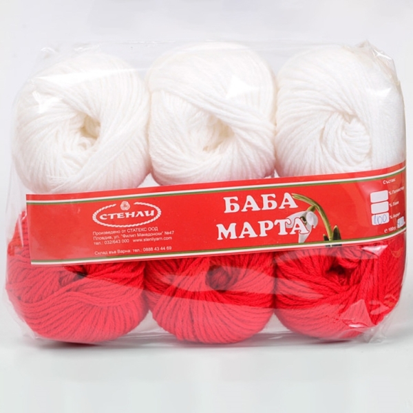 YARN - BABA MARTA ACRYLIC PACKAGE - WHITE AND RED - 6х70m - ACRYLIC - PACKAGE (6 balls)