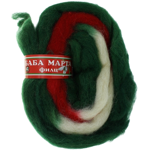 YARN - BABA MARTA FELT 302 - WHITE-RED-GREEN - 1.8m - WOOL - 1 skein