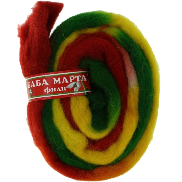 YARN - BABA MARTA FELT - YELLOW-RED-GREEN 308 - 1.8m - WOOL - 1 skein