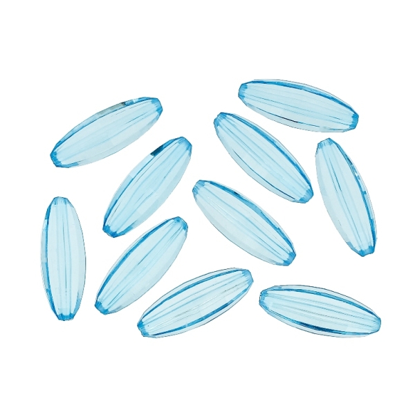 TRANSPARENT PLASTIC BEADS - ELLIPSE FACETED 03 - 33x12mm BLUE SKY (DARK) V40 - 50g Hole-2.0mm (19pcs.)