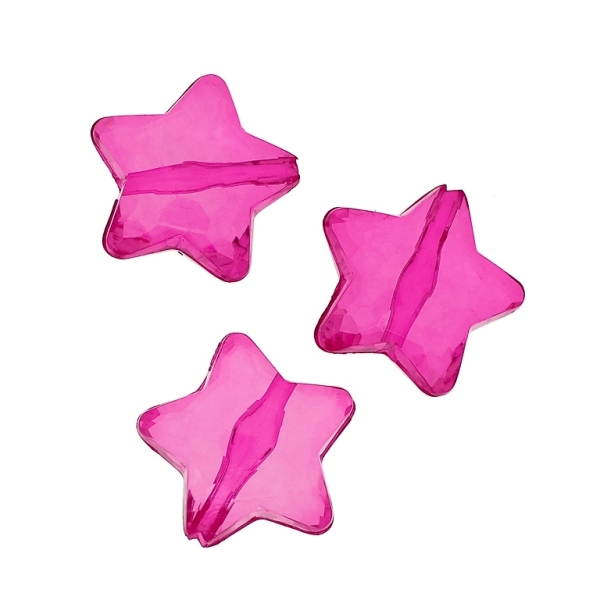 TRANSPARENT PLASTIC BEADS - STAR 04 FACETED - 28x27x13mm CYCLAMEN PINK V08 - 50g Hole-3.0mm (11pcs.)