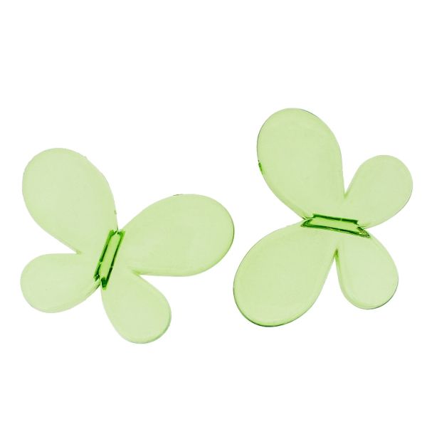 TRANSPARENT PLASTIC BEADS - BUTTERFLY 01 - SMOOTH 33x46x8mm GREEN (LIGHT) V34 - PACKAGE 500g Hole-3.5mm (65pcs.)