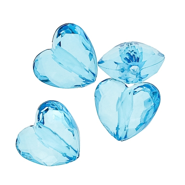 TRANSPARENT PLASTIC BEADS - HEART 06 FACETED - 17x18.5x11mm BLUE SKY (DARK) V40 - PACKAGE 500g Hole-2.5mm (270pcs.)