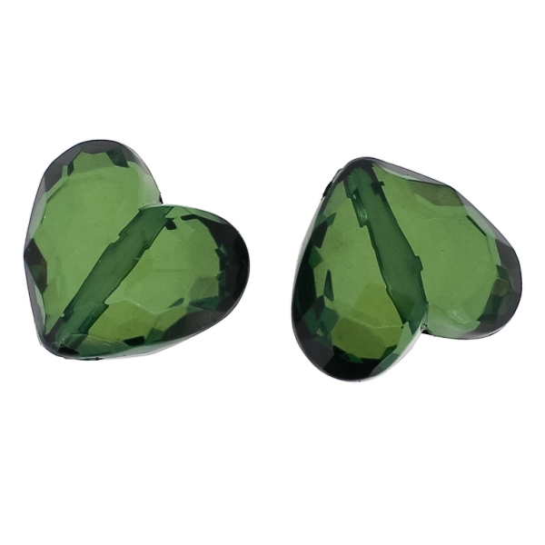 TRANSPARENT PLASTIC BEADS - HEART 06 FACETED - 25x29x16mm GREEN (DARK) 02 V17 - 50g Hole-2.8mm (8pcs.)