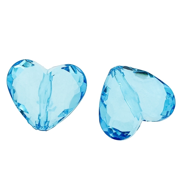 TRANSPARENT PLASTIC BEADS - HEART 06 FACETED - 25x29x16mm BLUE SKY (DARK) V40 - PACKAGE 500g Hole-2.8mm (80pcs.)