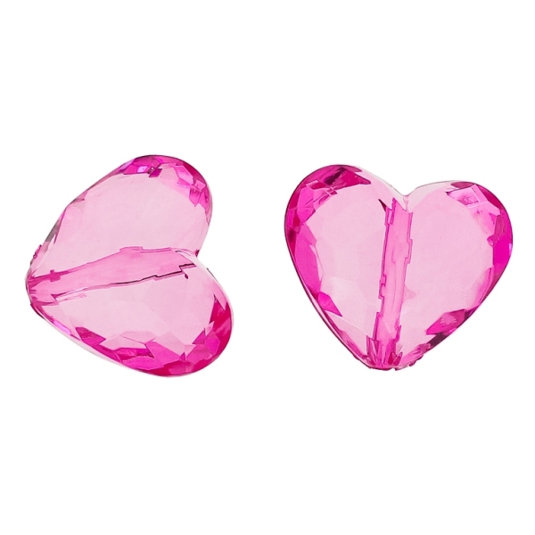 TRANSPARENT PLASTIC BEADS - HEART 06 FACETED - 25x29x16mm CYCLAMEN PINK V08 - PACKAGE 500g Hole-2.8mm (80pcs.)