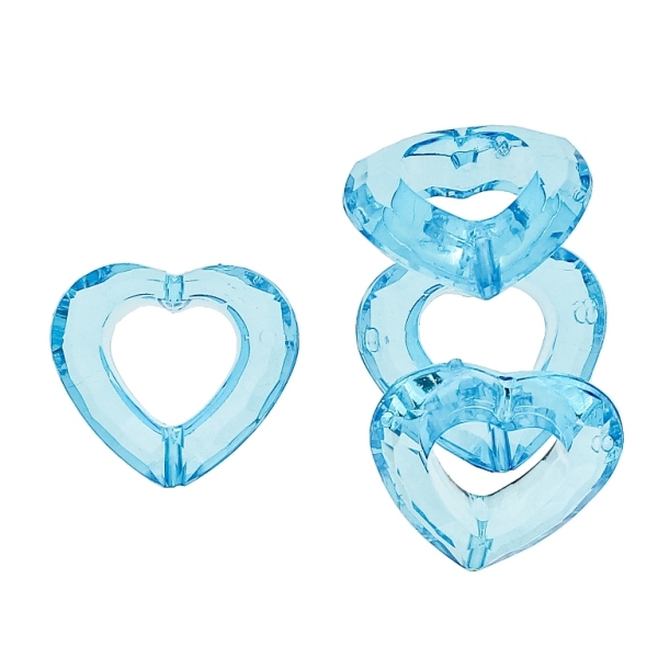 TRANSPARENT PLASTIC BEADS - HEART 08 CONTOUR - INNER HOLE 13x14mm - 25x28x9mm BLUE SKY (DARK) V40 - 50g Hole-2.0mm (21pcs.)