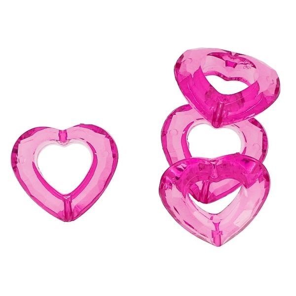 TRANSPARENT PLASTIC BEADS - HEART 08 CONTOUR - INNER HOLE 13x14mm - 25x28x9mm CYCLAMEN PINK V08 - 50g Hole-2.0mm (21pcs.)