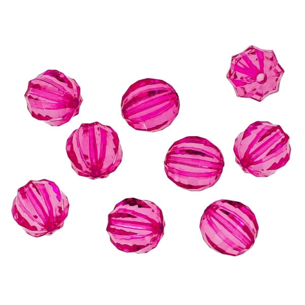 TRANSPARENT PLASTIC BEADS - BALL FACETED 03 WITH STRIPES - 18mm CYCLAMEN V64 - 50g Hole-3.0mm (19pcs.)