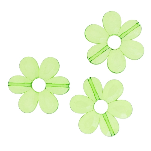 TRANSPARENT PLASTIC BEADS - FLOWER 04 FACETED - INNER HOLE 7.5mm - 33x4mm GREEN (LIGHT) V34 - 50g Hole-1.8mm (23pcs.)