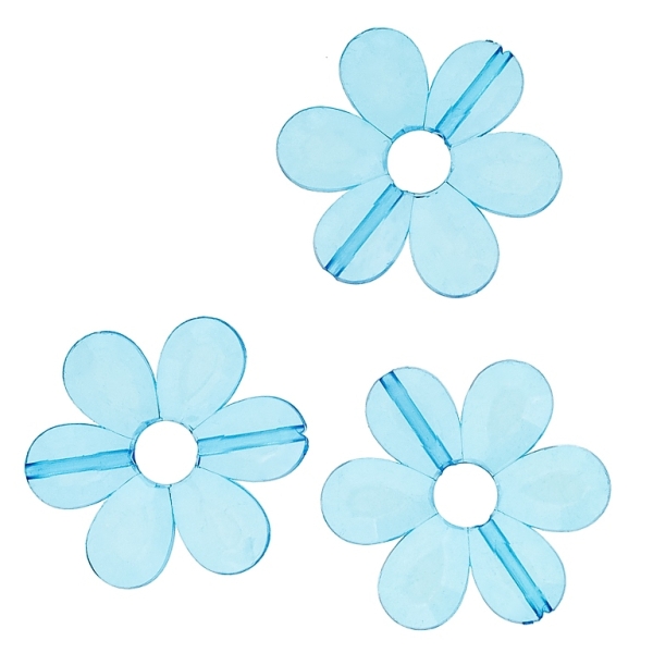 TRANSPARENT PLASTIC BEADS - FLOWER 04 FACETED - INNER HOLE 7.5mm - 33x4mm BLUE SKY (DARK) V40 - PACKAGE 500g Hole-1.8mm (220pcs.)