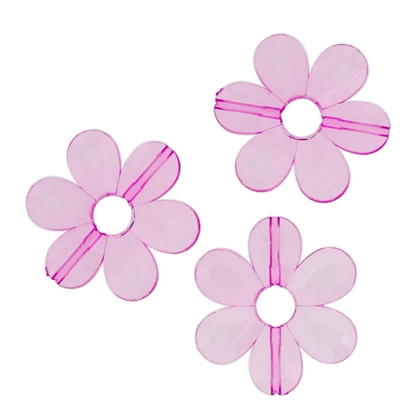 TRANSPARENT PLASTIC BEADS - FLOWER 04 FACETED - INNER HOLE 7.5mm - 33x4mm CYCLAMEN PURPLE V47 - PACKAGE 500g Hole-1.8mm (220pcs.)