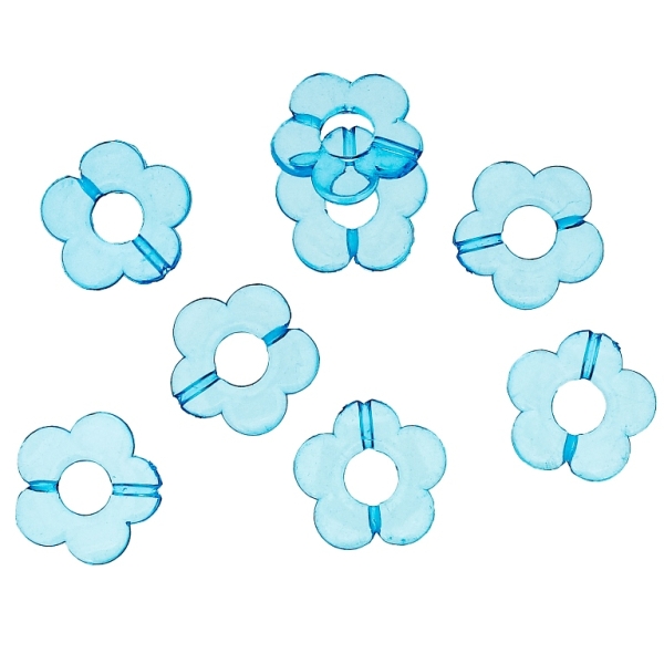 TRANSPARENT PLASTIC BEADS - FLOWER 06 - INNER HOLE 7.0mm - 19x3.5mm BLUE SKY (DARK) V40 - 50g Hole-1.8mm (61pcs.)