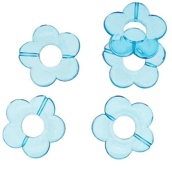 TRANSPARENT PLASTIC BEADS - FLOWER 06 - INNER HOLE 12mm - 30x5mm BLUE SKY (DARK) V40 - 50g Hole-2.0mm (20pcs.)