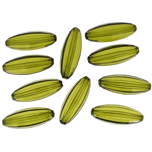 TRANSPARENT PLASTIC BEADS - ELLIPSE FACETED 03 - 33x12mm GREEN MILITARY V67 - PACKAGE 500g Hole-2.0mm (190pcs.)