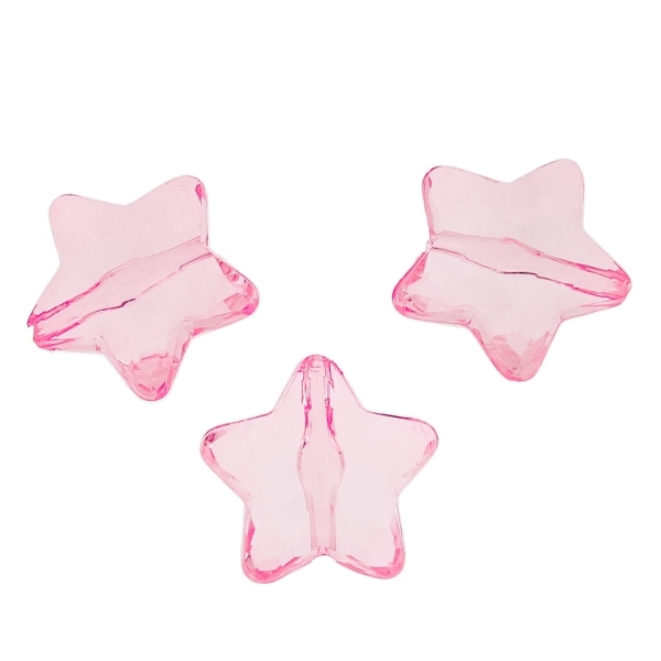 TRANSPARENT PLASTIC BEADS - STAR 04 FACETED - 28x27x13mm PINK V04 - PACKAGE 500g Hole-3.0mm (110pcs.)