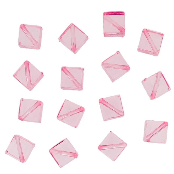 TRANSPARENT PLASTIC BEADS - CUBE DIAGONAL - 12x8x8mm PINK V04 - 50g Hole-1.5mm (85pcs.)