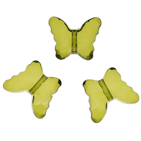 TRANSPARENT PLASTIC BEADS - BUTTERFLY 04 - FACETED 18x22x8mm GREEN MILITARY V67 - 50g Hole-2.5mm (27pcs.)