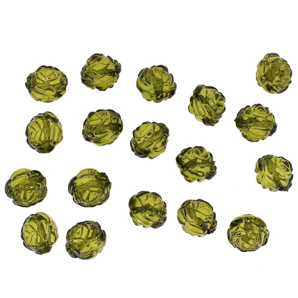 TRANSPARENT PLASTIC BEADS - BALL ROSE - 13mm GREEN MILITARY V67 - 50g Hole-2.5mm (53pcs.)