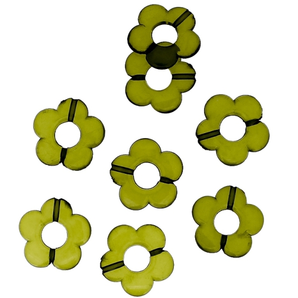 TRANSPARENT PLASTIC BEADS - FLOWER 06 - INNER HOLE 7.0mm - 19x3.5mm GREEN MILITARY 02 V67 - 50g Hole-1.8mm (61pcs.)