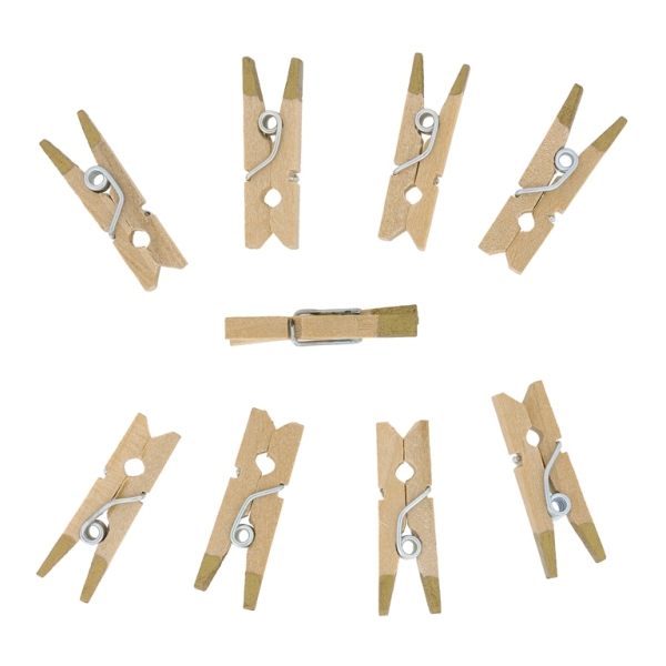 WOODEN FIGURES - CLOTHESPIN - 25х7х4mm NATURAL AND GOLD - 20pcs.