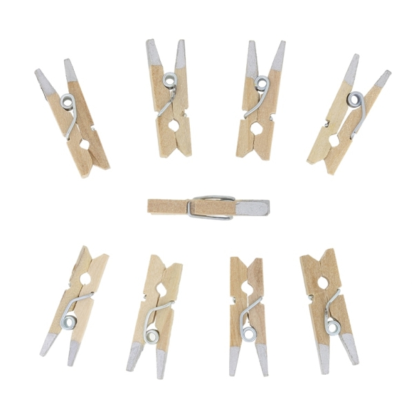 WOODEN FIGURES - CLOTHESPIN - 25х7х4mm NATURAL AND SILVER - 20pcs.