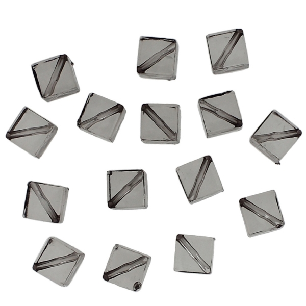 TRANSPARENT PLASTIC BEADS - CUBE DIAGONAL - 12x8x8mm GRAY V70 - 50g Hole-1.5mm (85pcs.)