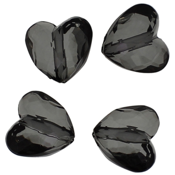 TRANSPARENT PLASTIC BEADS - HEART 06 FACETED - 17x18.5x11mm GRAY (DARK) V71 - 50g Hole-2.5mm (27pcs.)