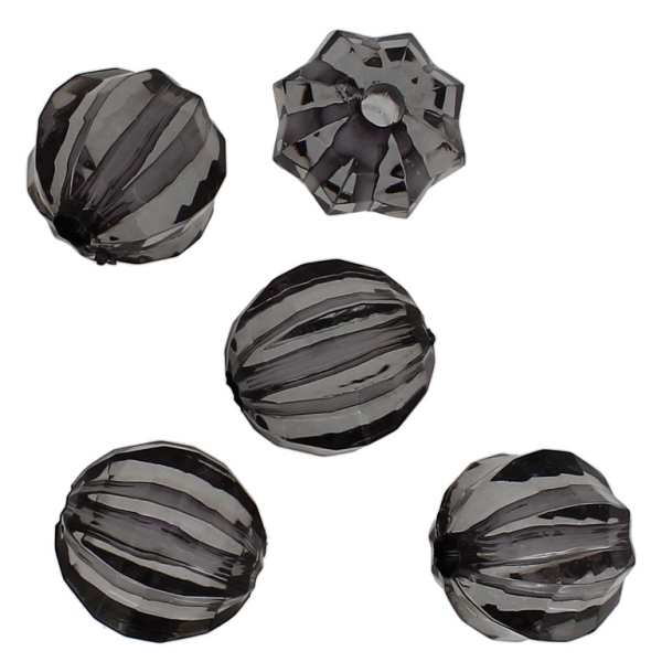 TRANSPARENT PLASTIC BEADS - BALL FACETED 03 WITH STRIPES - 20mm GRAY V70 - 50g Hole-4.0mm (14pcs.)