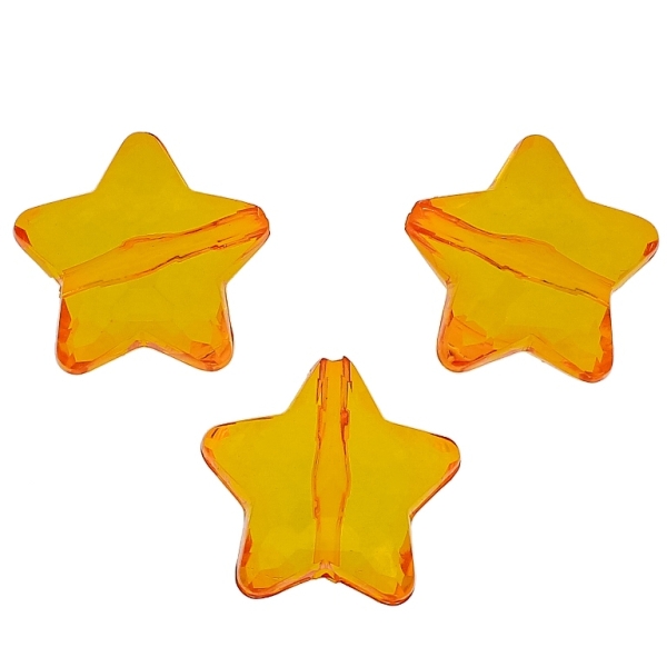 TRANSPARENT PLASTIC BEADS - STAR 04 FACETED - 28x27x13mm ORANGE V25 - PACKAGE 500g Hole-3.0mm (110pcs.)