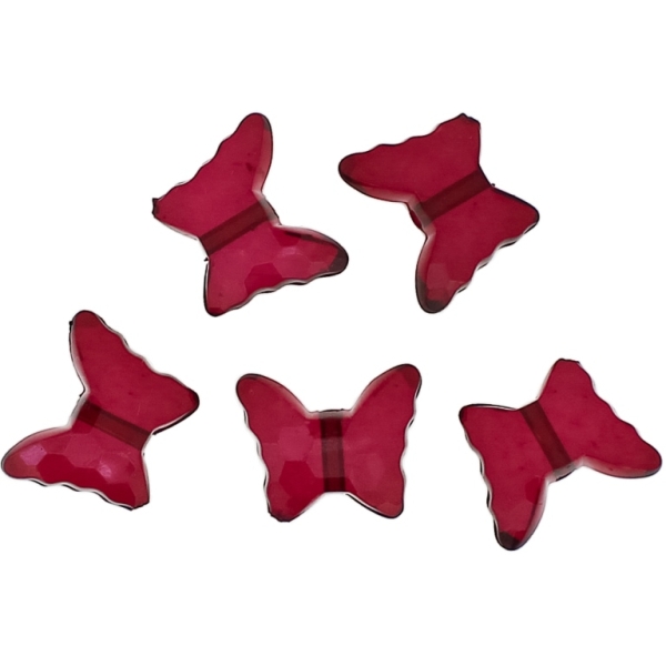 TRANSPARENT PLASTIC BEADS - BUTTERFLY 04 - FACETED 13x15x6mm BORDEAUX V66 - 50g Hole-1.8mm (89pcs.)