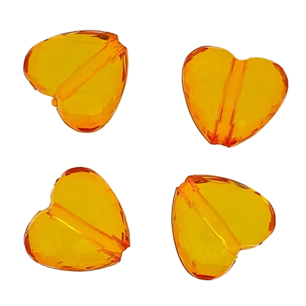 TRANSPARENT PLASTIC BEADS - HEART 07 FACETED - 18x19.5x10mm ORANGE V25 - 50g Hole-2.8mm (24pcs.)