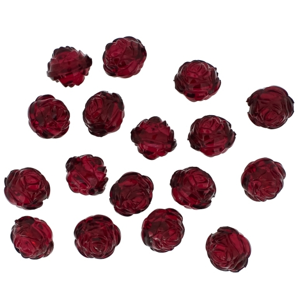 TRANSPARENT PLASTIC BEADS - BALL ROSE - 13mm BORDEAUX V66 - 50g Hole-2.5mm (53pcs.)