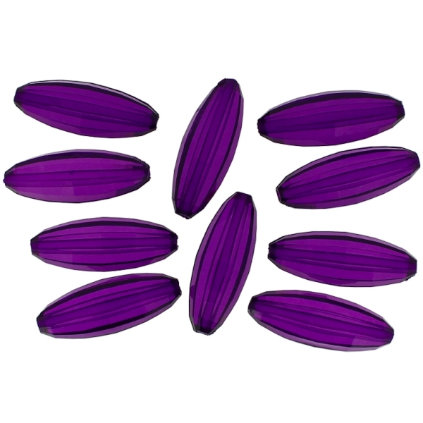 TRANSPARENT PLASTIC BEADS - ELLIPSE FACETED 03 - 33x12mm VIOLET (DARK) V54 - 50g Hole-2.0mm (19pcs.)