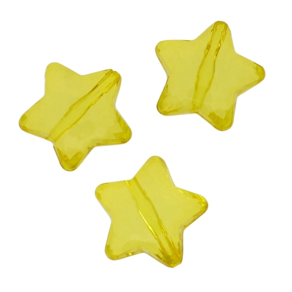 TRANSPARENT PLASTIC BEADS - STAR 04 FACETED - 28x27x13mm YELLOW V22 - PACKAGE 500g Hole-3.0mm (110pcs.)