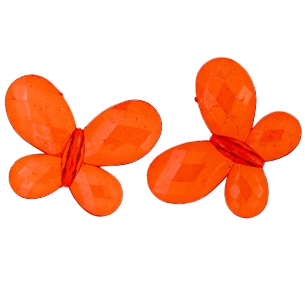 TRANSPARENT PLASTIC BEADS - BUTTERFLY 03 - FACETED 35x46x7mm RED (LIGHT) V11 - 50g Hole-2.5mm (9pcs.)