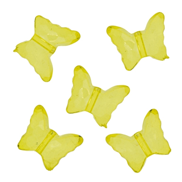 TRANSPARENT PLASTIC BEADS - BUTTERFLY 04 - FACETED 13x15x6mm YELLOW V22 - 50g Hole-1.8mm (89pcs.)