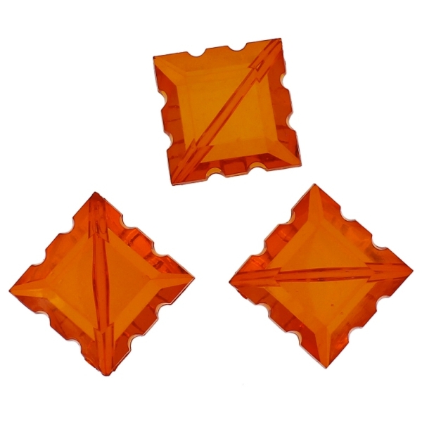 TRANSPARENT PLASTIC BEADS - TILE RELIEF - 33x24x11mm ORANGE (DARK) V28 - 50g Hole-2.8mm (9pcs.)