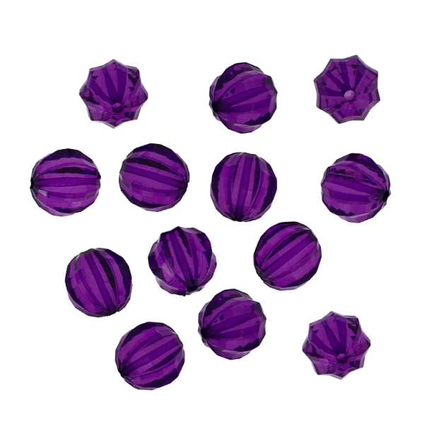 TRANSPARENT PLASTIC BEADS - BALL FACETED 03 WITH STRIPES - 16mm VIOLET (DARK) V54 - 50g Hole-2.3mm (27pcs.)